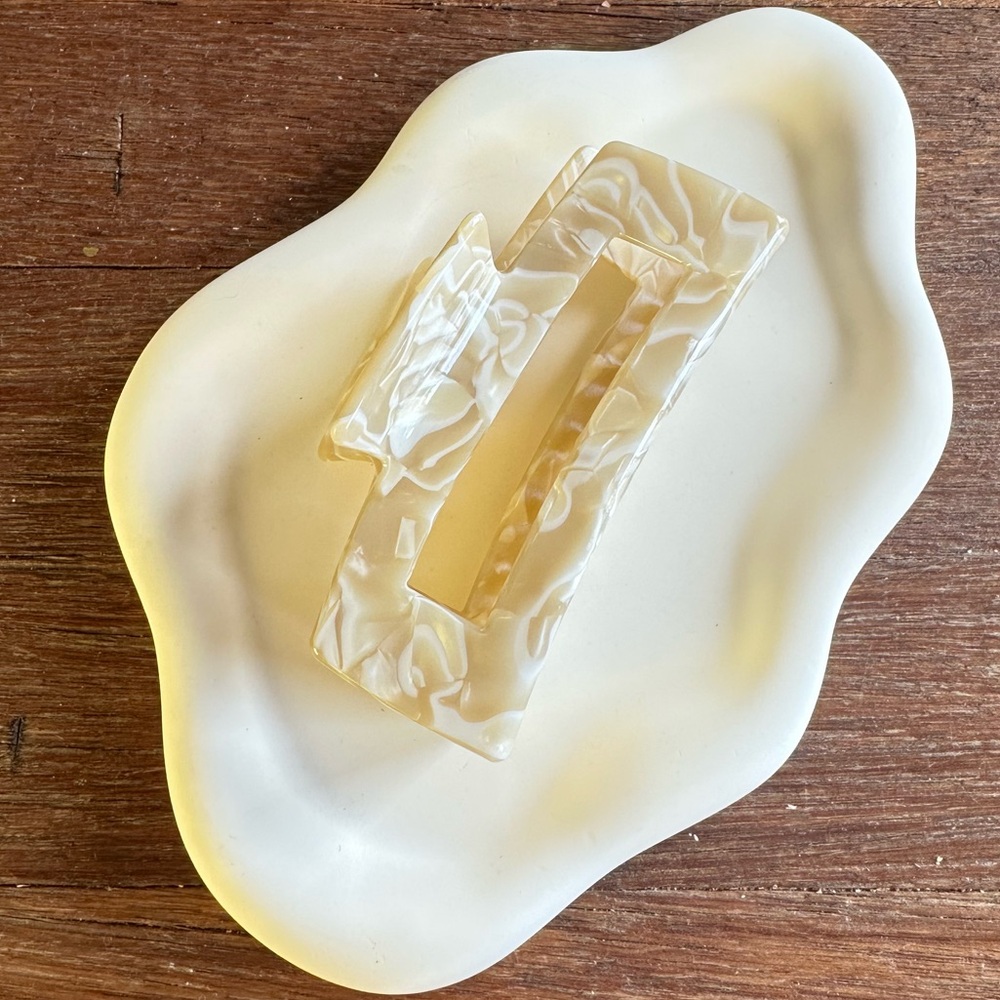 Ivory Pearl Marble Rectangle Hair Claw Clip 4" Old Money Clean Girl Aesthetic